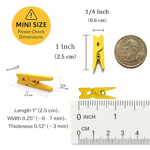 LWR CRAFTS Wooden Mini Clothespins 100 Per Pack 1" 2.5cm (Yellow) - color: Yellow