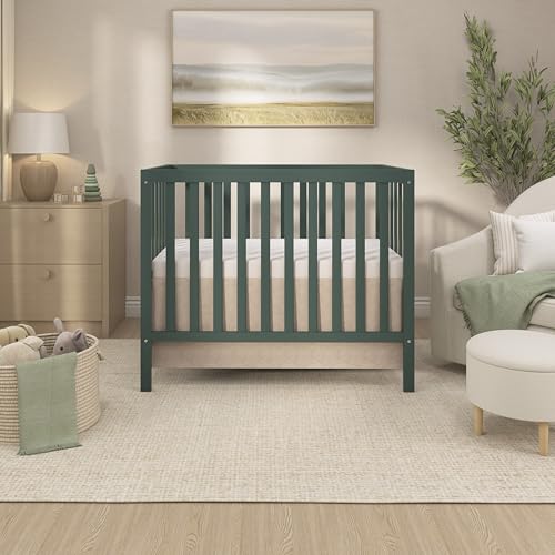 Dream On Me Synergy 4-in-1 Convertible Mini Crib, Small Crib, Olive - color: Olive