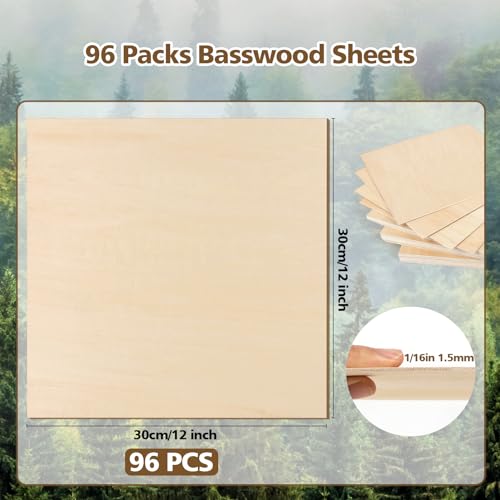 Adrattnay 96Pcs Basswood Sheets 1/16 x 12 x 12 inch - 1.5mm Basswood Sheets - color: 96PCS