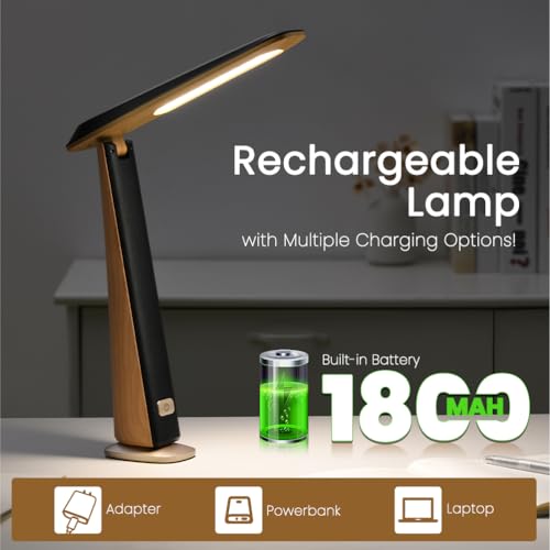 WILIT Foldable Portable Desk Lamp,Battery Operated Rechargeable Lamps Cordless,Eye-Caring LED Table Lamp with 3 Color Temperatures,Stepless Brightness,Desk Lamps for Office Home College Essentials - style: Modern