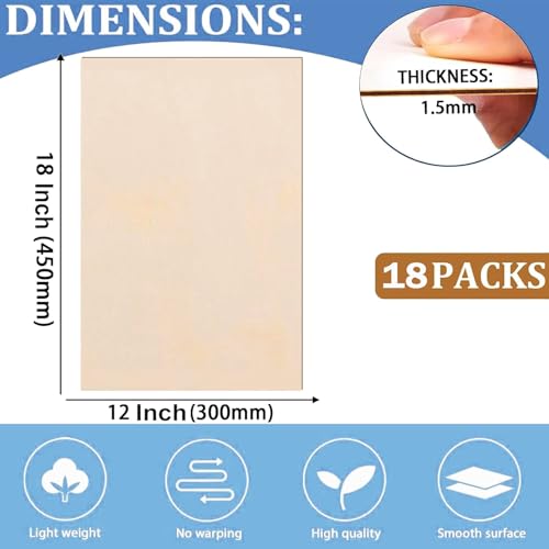Cassny Unfinished Wood Pieces,18 Pack Basswood Sheets18 x12 x 1/16,Basswood Plywood Wood Sheets for Crafts,Perfect for Painting,Drawing,Laser,Engraving,Burning and CNC Cutting (18x12x1.5mm) - color: 18x12x1.5mm