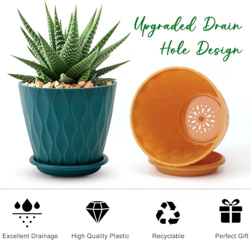 YNNICO 6 inch Plant Pots for Indoor with Drainage Holes and Tray Saucers - color: Multicolor, size: 6 inch