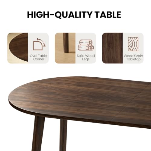 63" Oval Dining Table Set for 4 with Solid Wood Legs - color: Walnut Table Brown-l Chairs