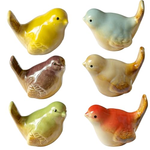 6PCS Ceramic Bird Figurines, Multi-Color, 2.2inch Mini Birds Garden and Home Decor，Statues Decor for Garden Living Room Bedroom Office, Birds Landscape Accessories (01)