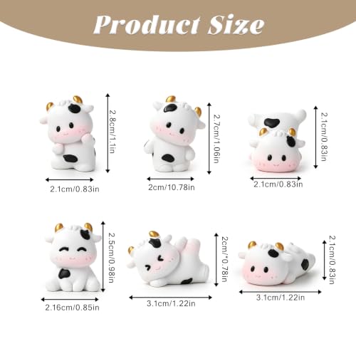 12 PCS Mini Cow Figurines Set, Cute Cow Figurine, Mini Resin Cows Fairy Garden Decor, Farm Animals Miniature Figurines Cow Cake Topper for Birthday Crafts DIY Ornaments