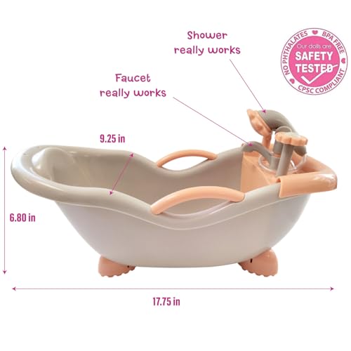 JC Toys - for Keeps Playtime! | Baby Doll Real Working Bath Set | Fits Dolls up to 16" | Shower and Faucet Really Work | Play Accessories | Ages 2+ | Earth Tone Colors - color: Neutral Beige Bath Set