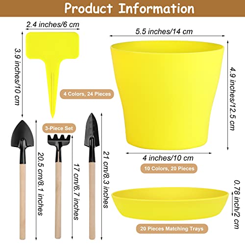 Hahood 20 Pack Plastic Planters 5.5 Inch Plant Flower Pot with Trays, Seedlings Nursery Pots Planter Flower Container Seed Pots for Seedling, Transplanting, Cutting, Assorted 10 Colors - size: 5.5 Inches