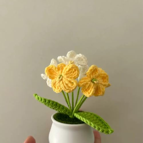 Crochet Flowers Cute Potted Flower, Handmade Knitting Myosotis Flower - color: Gradient Yellow