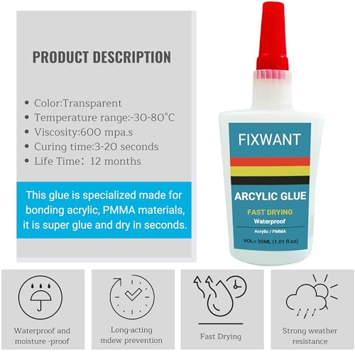 Transparent Strong Instant Acrylic Glue PMMA Adhesive Fast Drying Glue 30ML/1.01 fl.oz (1)
