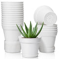 T4U Small Plant Pots 5 Inch 18 Pack, Plastic Flower Pots with Saucer White - color: White, size: 5 In