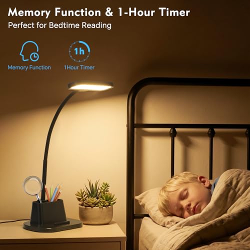 BOHON Desk Lamp for Home Office Desk Light with USB-C Charging Port Black - color: Matte Black