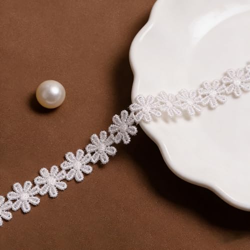 15 Yards Floral Lace Ribbon, 0.51 Inch Wide - color: White Flowers