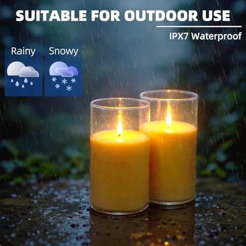 NICEME 7" x 4" Large Waterproof Outdoor Flameless Candles with Remote Control and Timer, Acrylic Outdoor Flickering Candles Battery Operated for Indoor Outdoor Lanterns Patio Porch, Long Lasting 2PCS - color: Ivory + Clear Acrylic, size: D 4" X H 7"