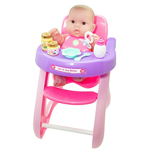 JC Toys - 14" Lots to Love Babies Doll and High Chair | Feeding Gift Set and Accessories | Posable & Waterproof | Ages 2+, Pink - color: High Chair and Doll Combo