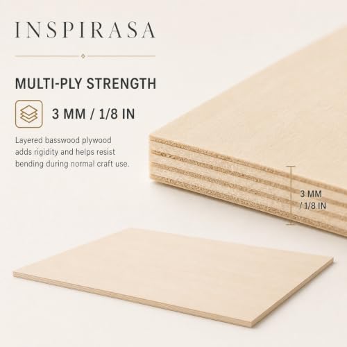 Basswood Plywood Sheets, 12 x 12 in, 3 mm, 18 Pack - size: 12 x 12 x 1/8 Inch