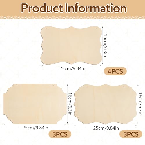 Patelai 10 Pcs Blank Wood Signs Unfinished Plaques with Ropes,3 Styles - style: 3 Styles