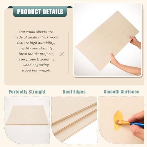 6 Pack 12 x 24 x 1/4 Inch-6mm Thick Basswood Sheets for Crafts Unfinished Plywood Sheets Rectangular Wood Panel Boards for DIY Laser Project, Wood Burning, Engraving, Architectural Models, Staining - size: 12 x 24 x 1/4 Inch