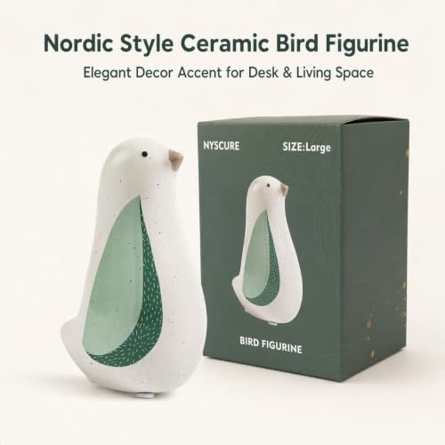 Ceramic Bird Figurine Large Green Leaf Bird Statue Tabletop Decor 5.1 Inch - color: Large Bird