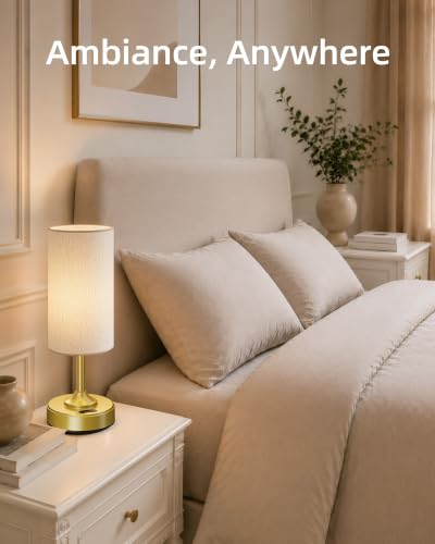 Cordless Lamp, 2-Pack, Dimmable, Ambient Light, 2700K, Timer, Touch Control, Portable, LED, Battery Operated, Rechargeable, Wireless, Desk Lamp, Kitchen Lamp, Fabric Shade, for Bedroom, Living Room - color: Gold