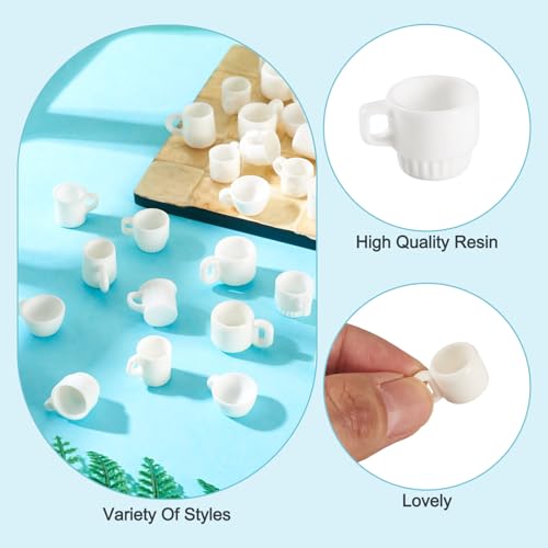 FASHEWELRY 35Pcs White Coffee Cups Miniature Ornaments Mini Cute Resin Coffee Mug Model Tea Cup Dollhouse Miniatures for Necklace Pendant Home Decor Micro Landscape Ornaments - color: White Cup