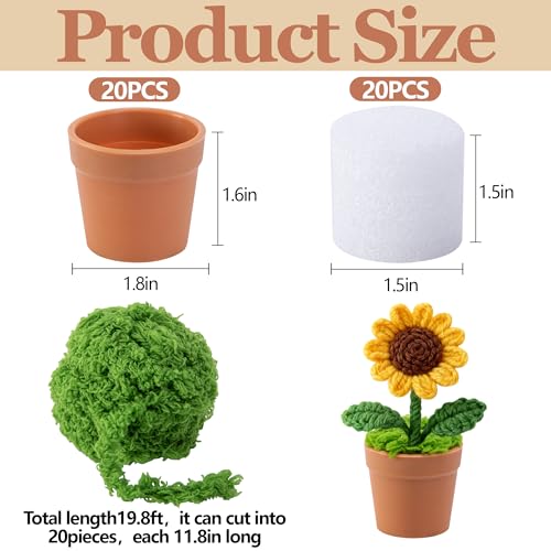 20 Sets Mini Knit Plants DIY Craft Pots, Plastic Flower Pot for Croche - color: Brown