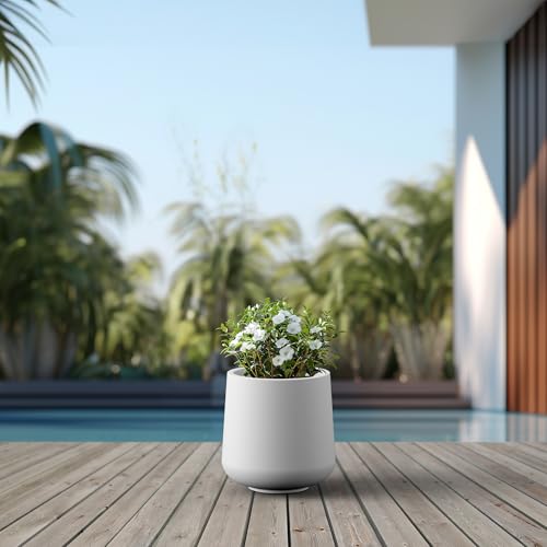 Kante Large Round Curved White Concrete Planter 16.5" Dia, Outdoor - color: Pure White, size: 15.3" D