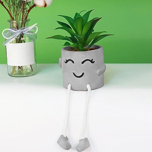 Zerzsy Artificialplant Succulents in Cement Pots with Hanging Leg, Kitchen Shelf Decoration,Bathroom Mini Plants Decor, Shelf Decor Accents, Office Wall Decoration - Set of 1 - color: 1 Pcs Set/Smile