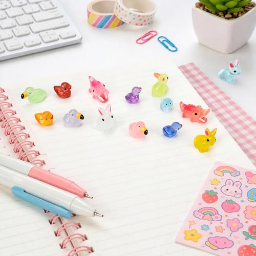 Marsrut 100Pcs Luminous Mini Resin Animals Bulk, 10 Random Styles Glow in the Dark Tiny Figurines Set, Small Little Charms for Fairy Garden, Miniature Dollhouse, Home, Office, Party Favor & DIY Decor