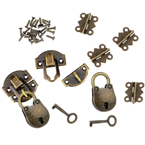 2 Set Antique Bronze Hinges and Locks with Keys Mini Box Hasp Latch 25.5 X 32.5 mm Decorative Lock Buckle with Screws for Jewelry Wooden Box and DIY Crafts - style: c
