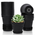T4U Small Plant Pots 4 Inch 18 Pack, Plastic Flower Pots with Saucer Black - color: Black, size: 4 In