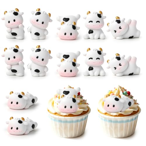 12 PCS Mini Cow Figurines Set, Cute Cow Figurine, Mini Resin Cows Fairy Garden Decor, Farm Animals Miniature Figurines Cow Cake Topper for Birthday Crafts DIY Ornaments