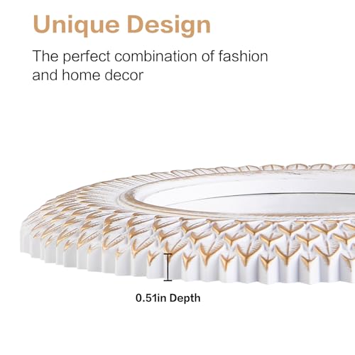 Decorative Wall Mirror, Round White Mirror, 10 x 10in - color: White