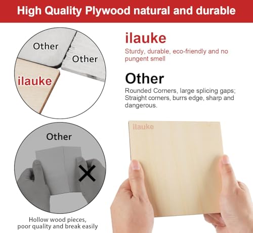 ilauke Wood Squares 5x5, 50Pcs Unfinished Plywood Wood Sheets 1/8 - size: 5 x 5 inches