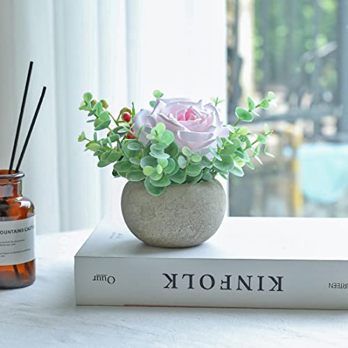 Artificial Light Pink Rose Potted Plant, Mini Faux Floral Decor - color: Light Pink