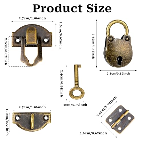 2 Set Antique Bronze Hasp Latch Mini Box Hinges and Locks with Keys Decorative Lock Buckle with Screws for Jewelry Wooden Box and DIY Crafts - style: b