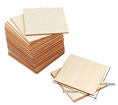 Unfinished Wood Pieces 50 Pcs 4"x4" Inch Wooden Cutout Tiles Blank Wood Slices Wooden Squares for DIY Crafts Home Decoration Painting Staining Unfinished Wood Cup Coasters - size: 50 Pieces 4"x4"