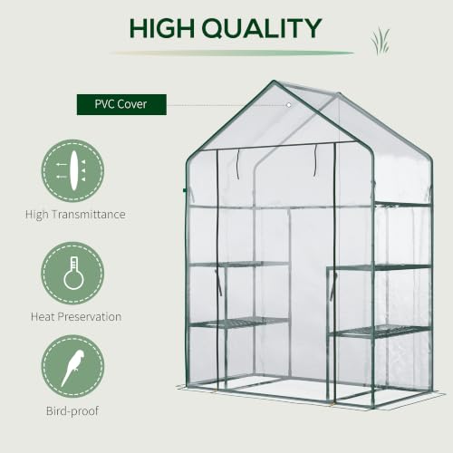 Outsunny 5' x 2.5' x 6.5' Mini Walk-in Greenhouse 3 Tier Shelves PVC Clear - color: Dark Green