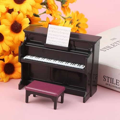 Family Dollhouse Living Room Set — Piano with Bench & Sheet Music, Two Armchairs, Coffee Table, Floor Lamp & Tea Set — Dollhouse Furniture & Accessories for Ages 3+ - style: Living Room Set