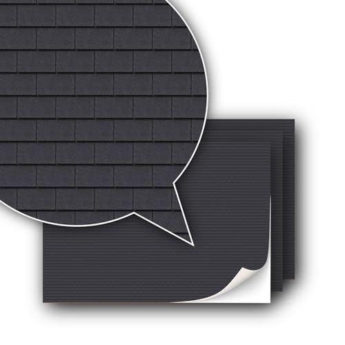 3 Sheets Self-Adhesive Decorative Film Roof Tiles for Model Making in Scale 1:87 Scale H0 (UK: 3.5 mm Scale) (Roof Shingles Black Rectangular) - color: Roof Shingles Black Rectangular