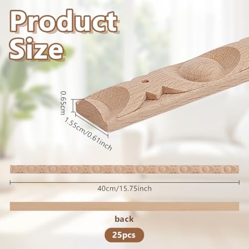 OLYCRAFT 25Pcs 3D Decorative Wood Trim Molding 15.8 Inch Unfinished DIY Trims Bead Pressed Thread Half Wooden Trim Molding Decorative Wood Trims for Home Wall Door Border Ceiling Cabinet Window - style: Bead Pressed Thread