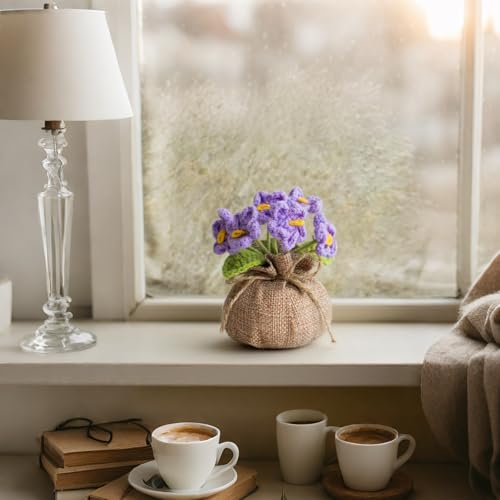 Crochet Dark Purple Myosotis Flowers Bouquet for Women Office Desk Decor - color: Dark Purple Myosotis