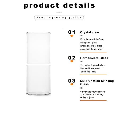 LUXU Drinking Glasses 15.5 oz,4pcThin Highball Glass,Clear Tall Beer Glass - style: 15 OZ