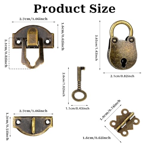 2 Set Antique Bronze Hinges and Locks with Keys Mini Box Hasp Latch 25.5 X 32.5 mm Decorative Lock Buckle with Screws for Jewelry Wooden Box and DIY Crafts - style: c