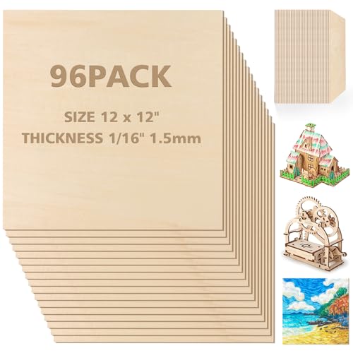 Adrattnay 96Pcs Basswood Sheets 1/16 x 12 x 12 inch - 1.5mm Basswood Sheets - color: 96PCS