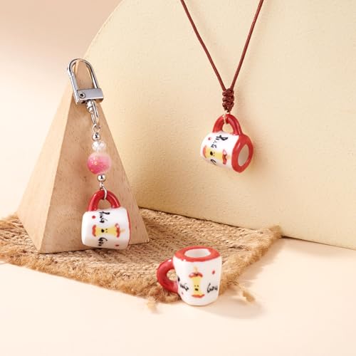 2Pcs Porcelain Mini Tea Cups for Dollhouse Decor, Red Ceramics Coffee Mug Cup Decorations Apple Pattern Tiny Drink Beverage Dollhouse Kitchen Accessories for Micro Landscape Decor - color: Red