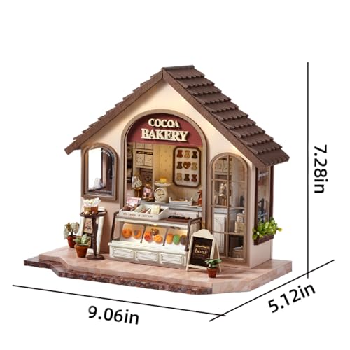 MAGQOO DIY Miniature Dollhouse Kit with Furniture Creative Room Mini Wooden Doll House Accessories DIY Miniature House Kit (Leisurely Joy Bakery) - color: Leisurely Bakery