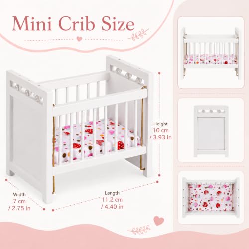 Garneck 1:12 Wooden Dollhouse Crib Miniature Nursery Bed with Bedding White