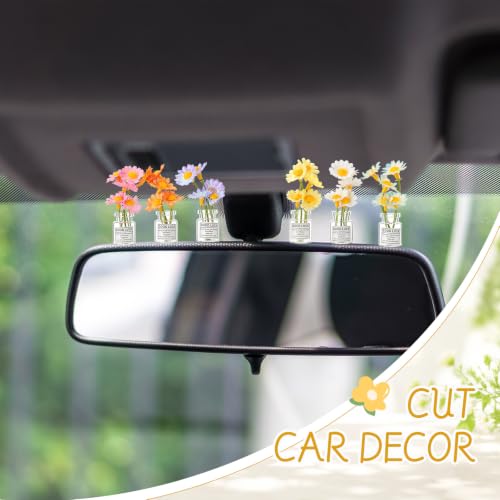 Ripeng Set of 8 Daisy Flowers Car Dashboard Decorations Cute Car Accessories for Women Vehicle Interior Decor with Double Sided Tape for Rear View Mirror Dashboard - style: Daisy