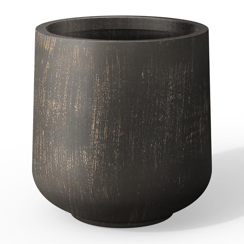 Kante Large Round Curved Vintage BRN Concrete Planter 16.5" Dia, Outdoor - color: Oil Rubbed Bronze, size: 15.3" D