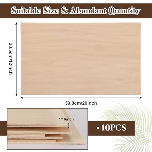 Sasylvia 10 Pcs 12 x 20 x 1/16 Inch Basswood Sheets for Crafts Plywood